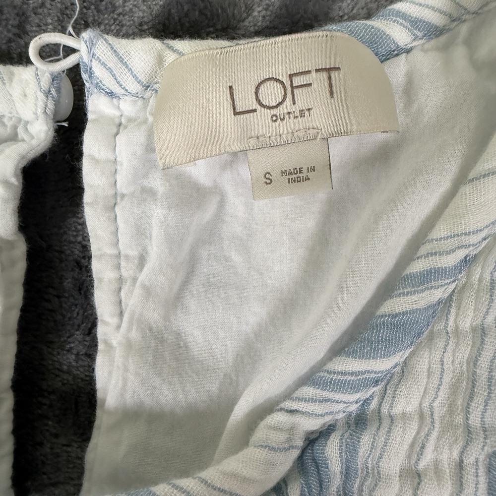ANN TAYLOR  Maxi Dress Linen Striped Size S Coastal Blue White - Picture 7 of 8